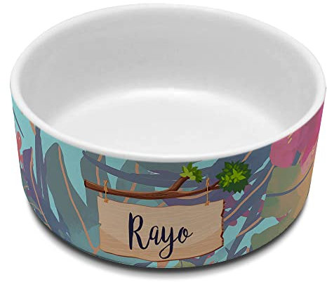 Plato Perro. Comedero Perro. Comederos y Bebederos con Nombre. Comedero Personalizado. Cuenco Cerámica. Volumen 650ml. Tropical