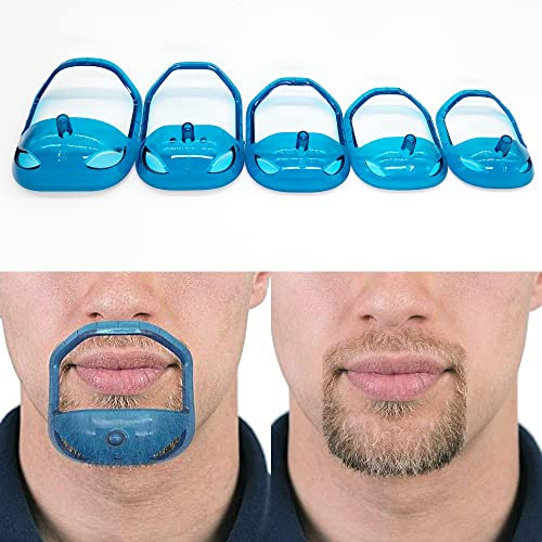 XCSJ Bartformer Schablone Shaping Werkzeug Bart Styling-Schablone Bartschneider Schnurrbart Styling Vorlage Rasierschablone Set für Männer für Goatee Moustache Transparent Blau, 5 verschiedenen Größen