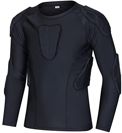Hotfiary Padded Compression Shirt Top Shorts Rib Back Protector Tee Shirt Underwear for Football Cycling Tennis Youth Boys