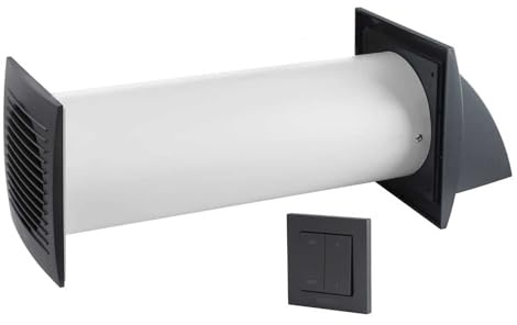 EUROPLAST 100mm Dezentrale Lüftung mit Wärmerückgewinnung mit Wandschalter - Anthracite Lüftungsanlage mit Wärmerückgewinnung - Dezentrale Wohnraumlüftung - Wärmetauscher Lüftung
