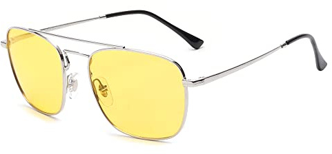 JIM HALO Lunettes de Soleil Pilote Vintage Square Lentilles de Conduite de Nuit Masque d'oeil Plat en Métal Hommes Femmes Argent