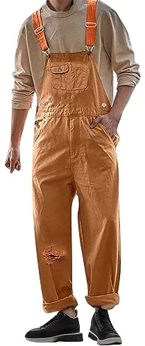 Mymyguoe Peto para hombre, retro, mono táctico, superelástico, de algodón, recto, informal, cargo, trabajo, ocio, trabajo, holgado, mono de peto, marrón, XL