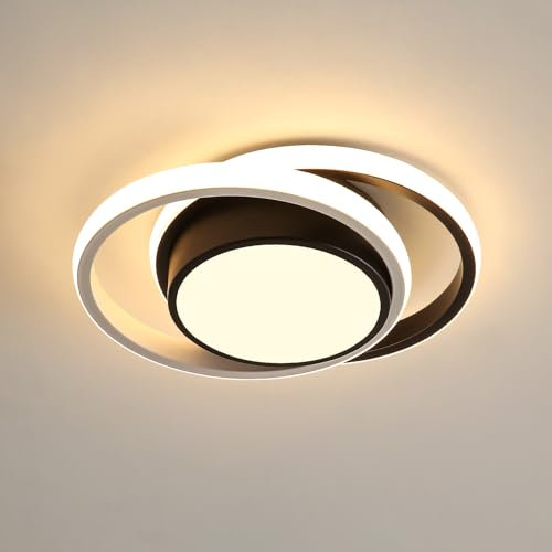 Comely Plafonnier LED, Rond Lampe de plafond 32W 2350LM, Moderne Luminaire Plafonnier pour Couloir Coucher Salle de Bains Cuisine Salon, Blanc Froid 6500K, Longueur 28cm, Noir+Blanc