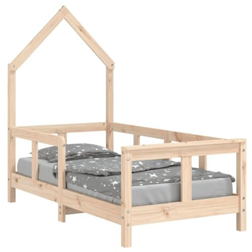 vidaXL Kinderbett, Kinder Bettgestell in Hausform, Hausbett für Kleinkinder zwischen 18 Monaten und 4 Jahren, Einzelbett Kinder Holzbett, 70x140 cm Massivholz Kiefer