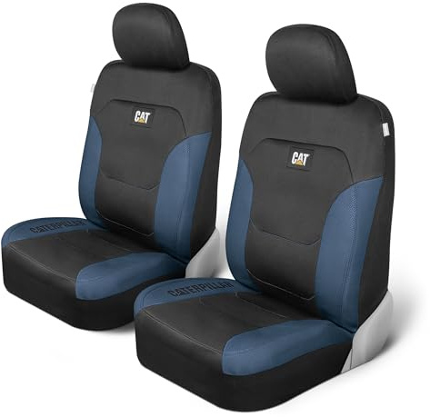 CAT Flexfit Black Blue Seat Covers for Cars, Trucks, & SUV - (2) Front Car Seat Cover Front Seat Protectors - Airbag Compatible Seat Covers for SUV Interior Covers & Truck Seat Cover Car Accessories
