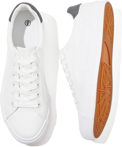 Rominz Mens White Canvas Shoes Fashion Low Top Canvas Sneakers Casual Tennis Shoes Lace-Up Walking Shoes for Men(White,US12)