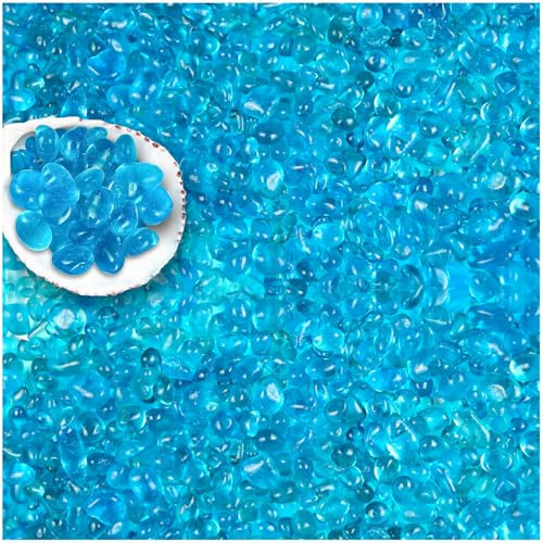 BXI 2.2 Lbs Small Aquarium Substrate Gravel Sand, Polished Smooth Fish Tank Gravel, Colorfast Uncoated Vibrant Blue Sea Glass, Decorative Stones for Vase Fillers, Fairy Garden, Potted Plants