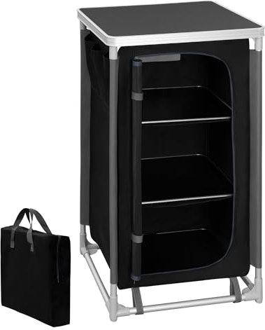 WOLTU Campingschrank, Campingküche mit Tragetasche, Camping Küchenschrank mit 3 Fächern Seitentaschen, Outdoor Küche aus Aluminium, Schwarz, 58x105,5x47 cm