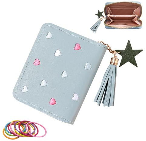 SwirlColor Geldbeutel Kinder, Nette Portmonee Kinder Portemonnaie Jungen mit Kartenhalter PU Leder Mini Geldbörse mit Quaste Reißverschluss für Teens Mädchen Frauen(Rosa) (Blau)