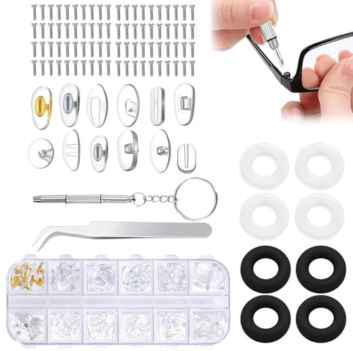 12 Stile 60 Paar Brillen Nasenpads,Brille Nasenpads Silikon mit Zubehör Inklusive Schrauben und Schraubendreher,Nasenpads Brille Zum Stecken Perfekt für Sonnenbrillen und Lesebrillen,Rutsch