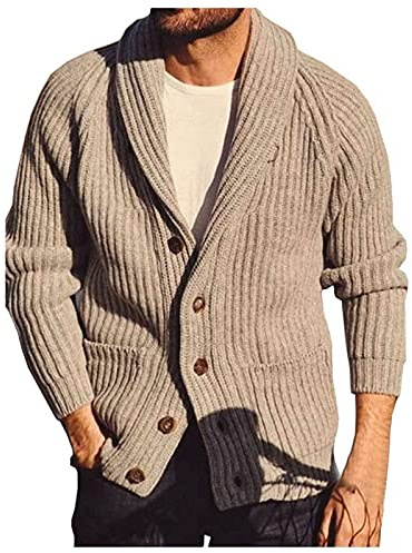 Chaqueta de forro polar de punto para hombre, cárdigan para hombre, cárdigan con cierre de botones, chaqueta de lana TurnupWarm chaqueta de punto grueso camisa chaqueta monocolor clásico chaquetas