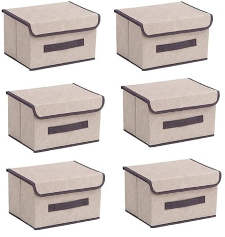 wintfarm Storage boxes with lids,6pcs 25.5x19x16cm Collapsible Storage Box,fabric foldable storage box with lid for clothes,toy, photo,closet,bedroom,home