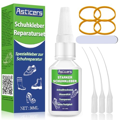 Schuhsohlenkleber, Schuhkleber Extra Stark Wasserfest, Flexibel und Stark Schuhsohlenkleber, Transparent und Schnelltrocknend, Geeignet für Sportschuhe, Sohlen, Stiefel, Sandalen, Leder usw (30g)