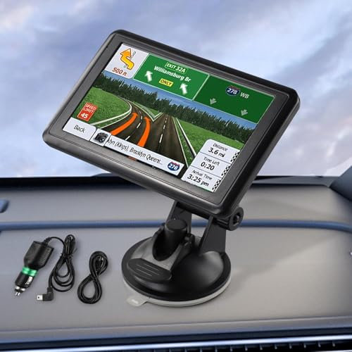 Car Sat Nav, 5 Inch GPS Navigator Touchscreen, Live Traffic Map For Car Truck Navigation, UK Ireland Maps Updates Included, Integrated Reversible Mount, Hands-free Calling and Driver Alarm