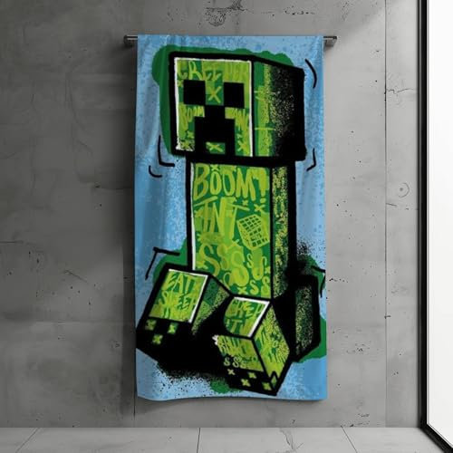 Minecraft Badetuch Creeper Tower 75 x 150 cm 100% Baumwolle Strandlaken Strandtuch Handtuch Badelaken Saunatuch TNT (Hellblau)