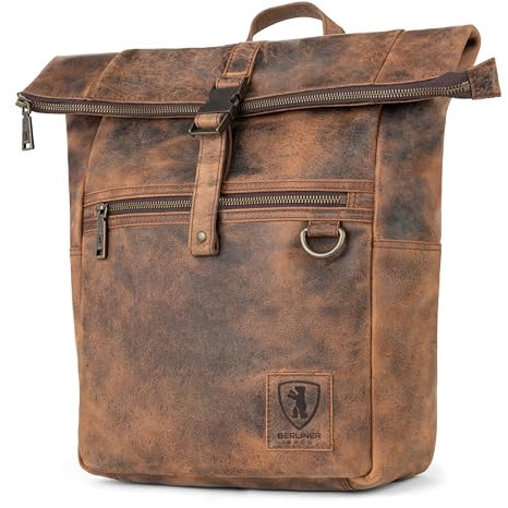 Berliner Bags Vintage Rucksack Utrecht aus Leder, Fahrradrucksack mit Laptopfach für Damen und Herren - Braun