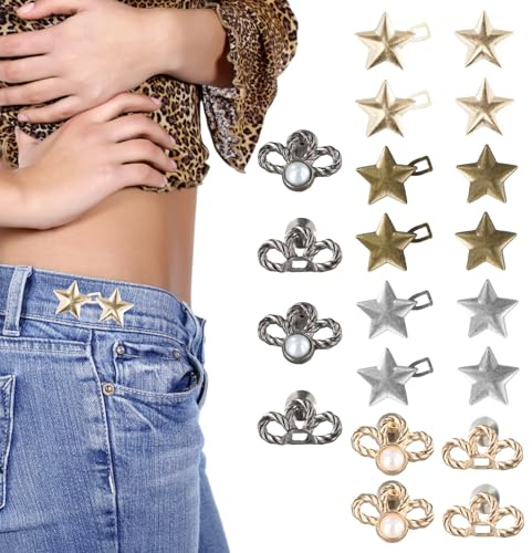 QINGZY Botones para Jeans, 8 Piezas Botones para Vaqueros, Ajustadores de Cintura para Pantalones, Estrella Extraíble boton de Mezclilla para Vaqueros, Faldas