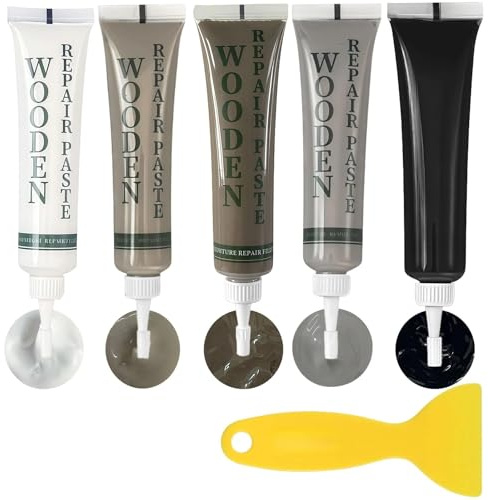 5Pcs Laminate Floor Repair Kit, White Wood Fille, Oak Laminate Floor Repair, Fix Scratches, Cracks, Holes & Stains on Wooden Floors, Furniture & More (Black, Dark Grey, Light Gray, Gray, White)