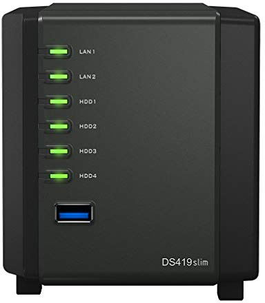 Synology DiskStation DS419slim Compact Desktop NAS Server, Marvell Armada 385 88F6820,512MB DDR3 SDRAM, 8TB SSD, DSM Software