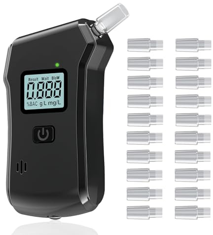 IGEAIIE Breathalyser & Alcohol Tester, Alcohol Tester UK Breathalysers,High Accuracy Digital Breathalyser with HD LCD Display, One-Touch Portable BAC Test Device with 20 Mouthpieces for Driver