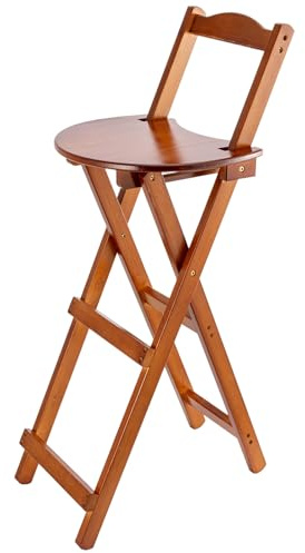 GREENSAPPIRE Kitchen Stools Bamboo Folding Barstools with Backrest & Footrest Kitchen Stools Portable Folding Bar Stool for Kitchen Patio Balcony or Home (Walnut 1PCS)