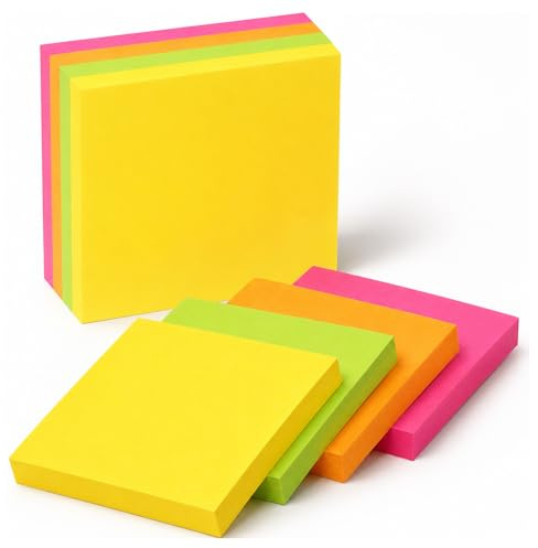 400 Bright Sticky Notes 76x76mm (3x3), 4 Pads of 100 Sheets, Colourful Memo Notes for Home Office School, Reminders Note Taking