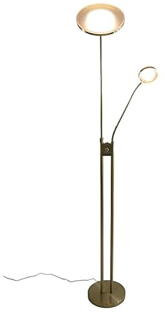 Dapo LED-Steh-Leuchte-Lampe LIVIO LED-Deckenfluter mit LED-Leseleuchte nickel Decken-Fluter-Strahler dimmbar Wohnraum-Büro-Flur-Lleuchte-Lampe