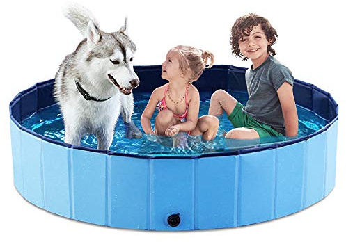 Jasonwell Foldable Dog Pet Bath Pool Collapsible Dog Pet Pool Bathing Tub Kiddie Pool Doggie Wading Pool for Puppy Small Medium Large Dogs Cats and Kids 55.1 Blue