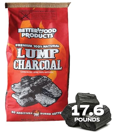 Betterwood Products 3317 100% All Natural Hardwood Lump Charcoal for Outdoor Grill and Smoker, 17.6 Pounds