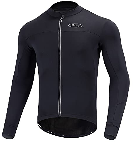 Dooy Men's Cycling Jersey Winter Thermal Long Sleeves Bike Jersey Breathable Softshell Jacket with Full Zipper and Rear Pockets(Black,4XL)