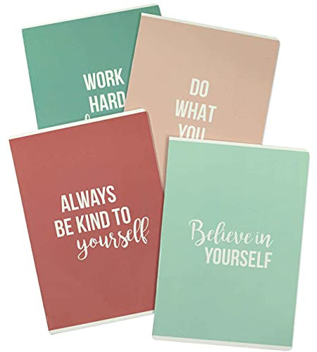 Papierdrachen 4 hochwertige Schreibhefte für Jugendliche und Erwachsene - DIN A4 | liniert und kariert 32 Seiten - Motiv Pastell/Statements - perfekt für Universität, Schule und Büro - 16 Blatt