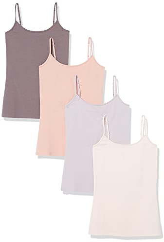 Amazon Essentials Canottiera da Donna Slim Fit, Confezione da 4, Colore Cammello/Cioccolato/Beige Chiaro/Lilla, Taglia M