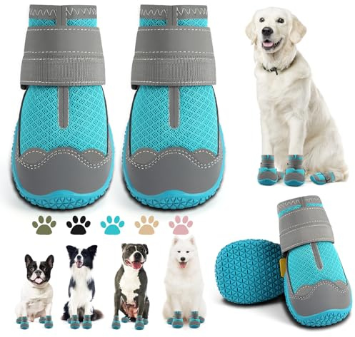 Dog Boots for Large Dogs, Medium Dog Boots & Paw Protectors for Hardwood Floors, Outdoor Dog Booties for Hot Pavement Winter Snow Hiking, Dog Shoes with Reflective Strips