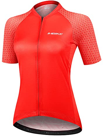 INBIKE Maillot de Ciclismo Profesional para Mujer Verano Secado Rápido Bicicleta Carretera Slim Fit Rosa MTB（JS303 Rojo-XS）