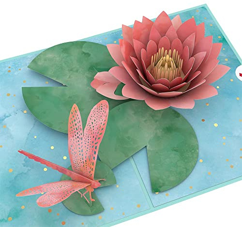 Lovepop Water Lily Dragonfly Pop-Up Card – Any Occasion Card – Handcrafted 3D Pop-Up Greeting Card for Her – Everyday Love Card, 5 x 7”