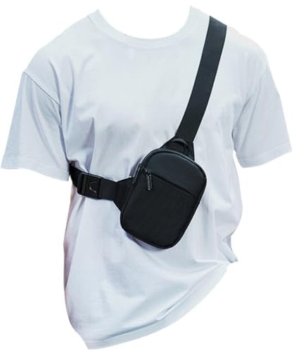 Klein Brusttasche Herren, Handy Umhängetasche Klein Herren, Mini Handy Schultertasche Handytasche mit Portemonnaie Herrentasche zum Umhängen Mini Handtasche Camping Chest Sling Crossbody Bag, Schwarz