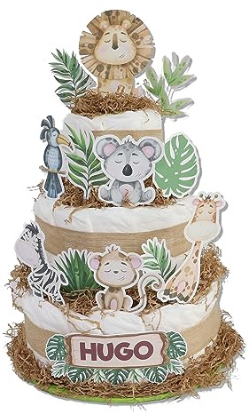Tarta de pañales 3 pisos modelo SELVA - Regalos para recién nacido - baby shower - TARTAS DE PAÑALES Y MÁS