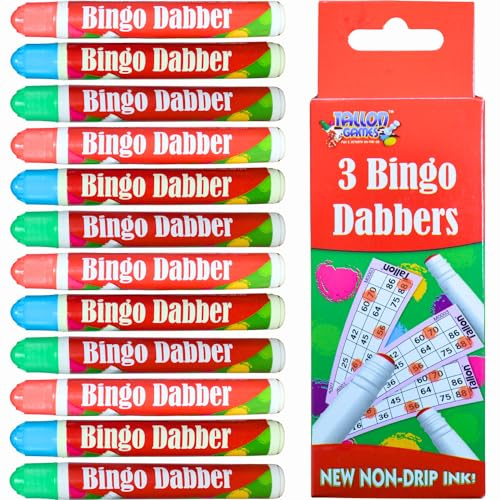 BESTUS Bingo Dabbers Bundle - 12 Non-Drip Markers in Bright Red, Blue, and Green - Mess-Free Pens for Game Nights, Bingo Halls, and Family Fun (4 Packs)