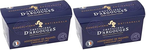 CHEVALIERS D'ARGOUGES Maîtres Chocolatiers Français - Assortiment de pralinés chocolat lait 33% - Ballotin Dégustation 185g (Lot de 2)