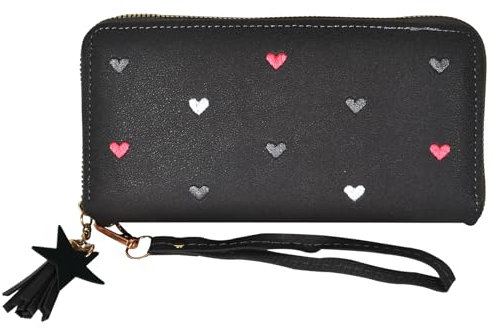 Naapesi Portmonee Damen, Geldbeutel Damen, Kinder Portemonnaie Mädchen mit Vielen Fächern, Pu Leder Geldbörse, Weiche Geldbörse mit Großem Fassungsvermögen für Ausweis,Münzen, Führerschein (Schwarz)