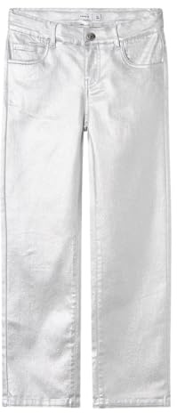 NAME IT Pantalones de Tela para niñas, Plateado/Detalle: Foil, 134