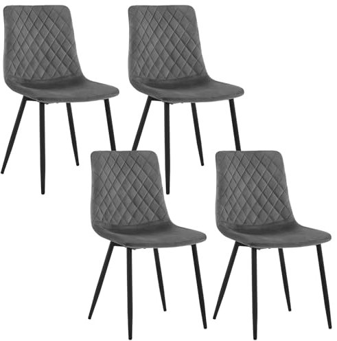 EUGAD Esszimmerstühle 4er Set, Küchenstuhl Wohnzimmerstuhl Schminkstuhl Polsterstuhl Akzentstuhl, mit Samtsitz Metallbeinen, 150 kg, für Esszimmer Küche Wohnzimmer Eingangsbereich, Dunkelgrau
