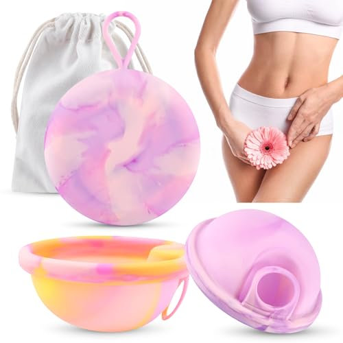Menstruationsscheibe Menstrual Disc mit 2 Periodenscheiben und Aufbewahrungstaschen, Wiederverwendbare Menstrual Disc aus 100% Medizinischem Silikon für Aktive Frauen Sport, Schwimmen und Intimität