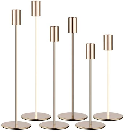 6 SetKerzenhalter,Kandelaber Stabkerzen 33/28/23CM,Hoch Kerzenleuchter, Dekorativer Vintage-Kerzenhalter aus Metall für Geburtstagsessen, Jubiläum, Hochzeit, Heimdekoration (Gold)