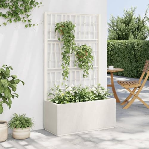 Homgoday Blomlåda för trädgård med spaljé vit 80 x 36 x 140 cm PP, grillad planteringslåda för trädgård, utomhusplatta, blomlåda balkong