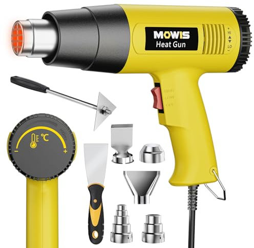MOWIS Pistola ad Aria Calda 2000W Pistola Termica Temperatura Variabile 60℃- 600℃ con 5 Ugelli, Nucleo di Riscaldamento in Ceramica per Rimuovere la Vernice Riscaldamento Sbrinamento Termoretraibile