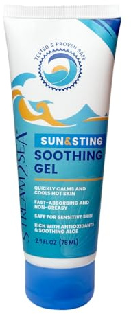 Stream2Sea Sun & Sting Aloe Soothing Gel for Face & Body, Organic Aloe Vera Gel for Sunburn Relief, Travel Size Aloe Vera Gel for Skin, Natural After Sun Care, Pure Aloe After Sun Gel, 2.5 Fl oz