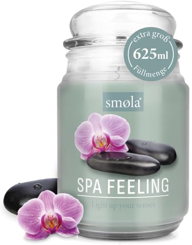 smøla Große Duftkerze im Glas I Spa Feeling 625ml - Kerze blumig frisch I bis zu 140 Stunden Brenndauer I vegane Sojawachs-Kerze I perfekte Geschenkidee