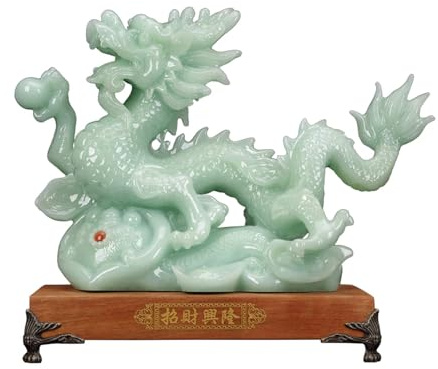 MNBVH Feng Shui Ornamenti Statua del Drago Cinese Giada Decorazione Zodiacale Fortunato Feng Shui Ufficio Decorazione della Casa Artigianato Feng Shui Statua(Size:L,Color:A)