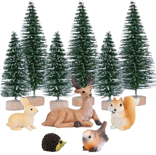 BETESSIN 11 Stück Weihnachtsfiguren Klein - inkl. 6 Kleine Weihnachtsbäume und 5 Miniatur Figuren - Mini Weihnachtsdeko zum Basteln - Miniatur Deko Weihnachten